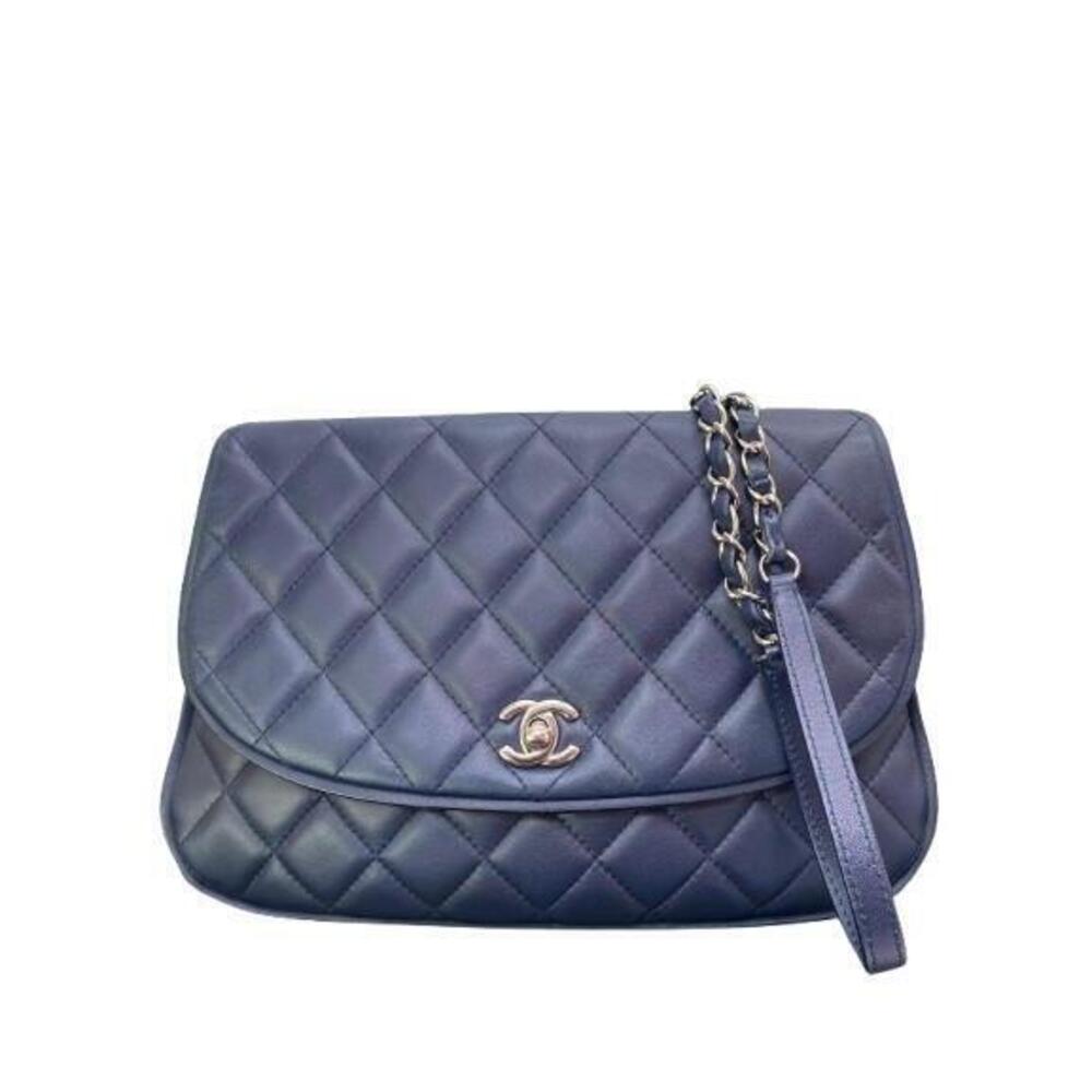 CHANEL Matelasse Coco Mark Chain Shoulder Bag Navy Blue Lambskin